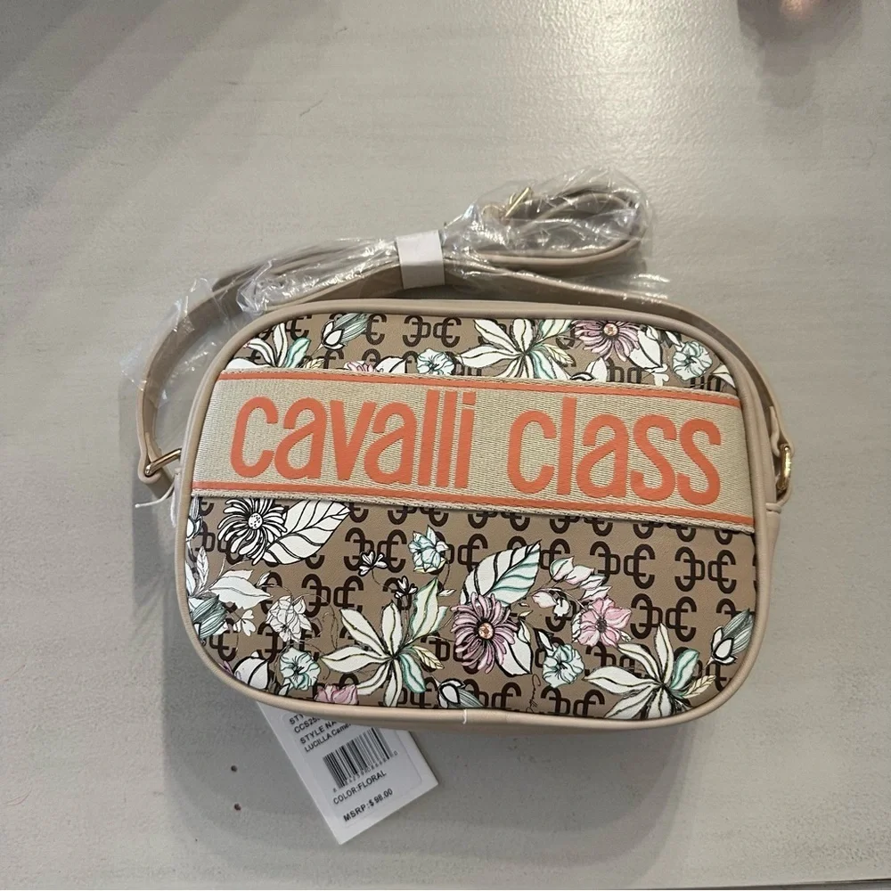 Cavalli Class Lucilla Camera Floral Women’s Zip Up Crossbody Purse NWT